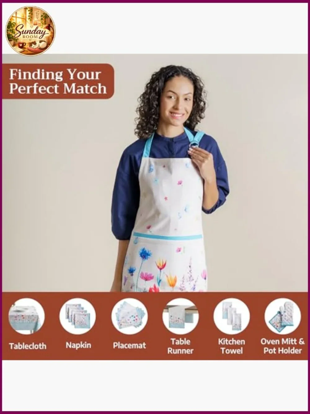 Vintage Floral 100% Cotton Apron with Pocket Kitchen Chef Cooking